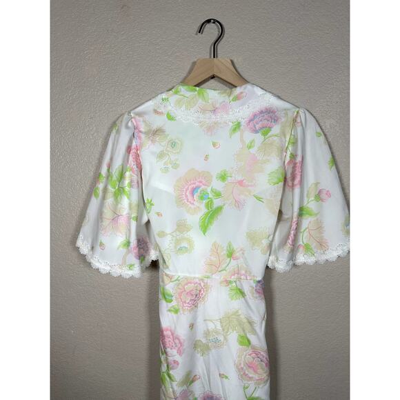 Vintage Christian Dior Lingerie PInk Green Floral Lace Robe Wrap Size Small - Picture 7 of 10